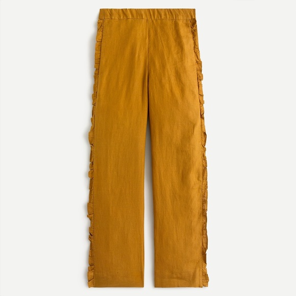J. Crew Pants - J. Crew Wide Leg Ruffle Linen Pants